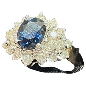 3 Carat total Estate 14k solid gold 2 carats natural sapphire 1 carat diamonds